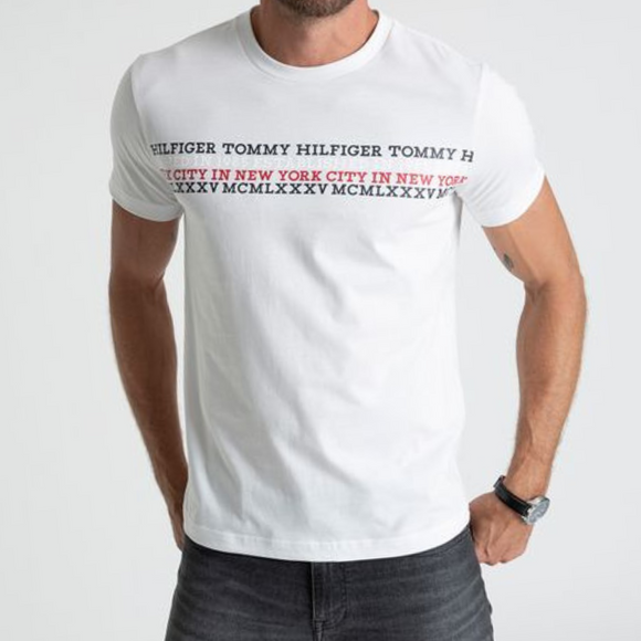 Camiseta Tommy Hilfiger Logo Stripe Gola C - Etiqueta CE
