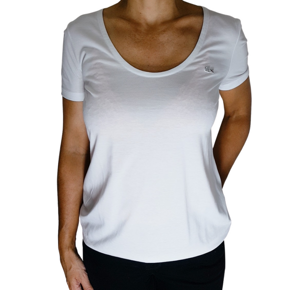 T-Shirt Lacoste Feminina Básica Em Algodão Pima White - Etiqueta CE