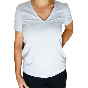 T-Shirt Lacoste Feminina Básica Em Algodão Pima Light Blue (T-01) - Etiqueta CE